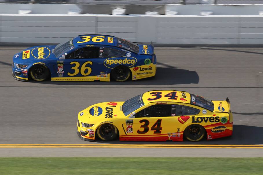 Logano and fellow Ford driver Michael McDowell (34) battled unsuccessfully for the win in two OTs. Logano and fellow Ford driver Michael McDowell (34) battled unsuccessfully for the win in two OTs.